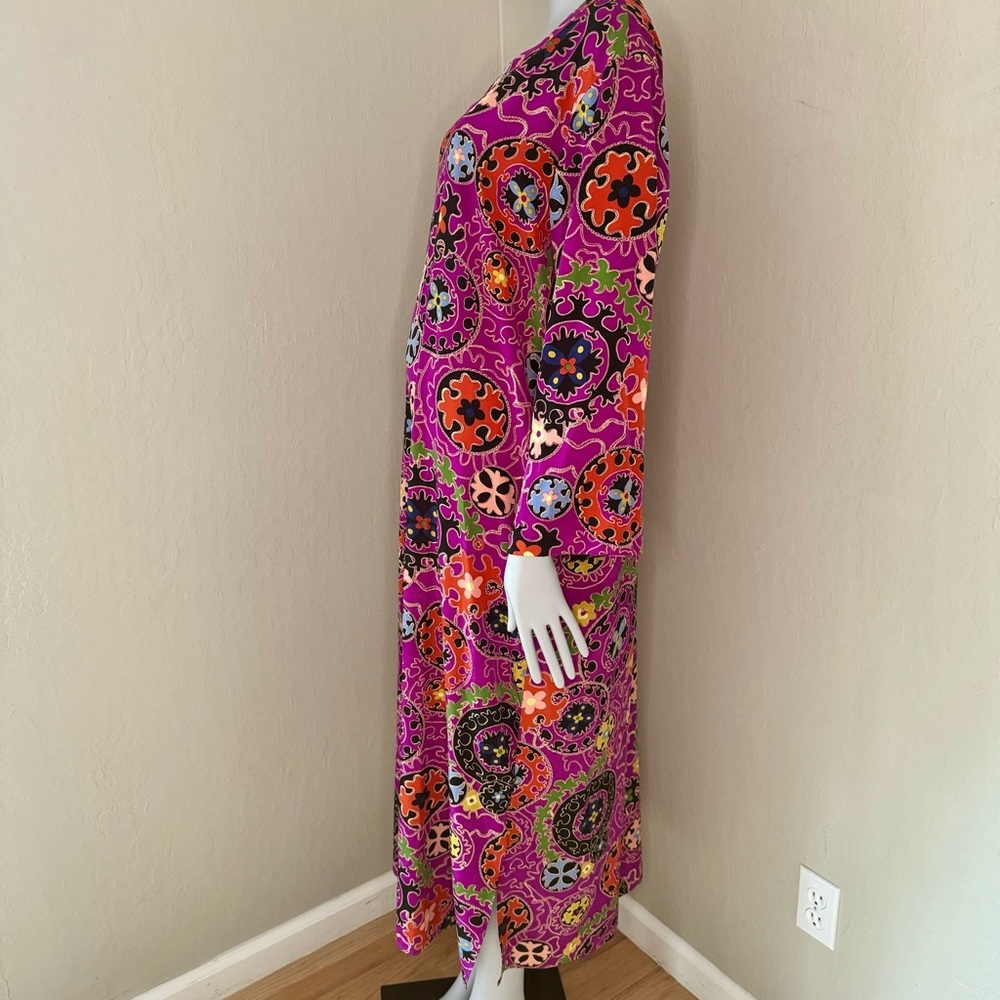 NATORI Vintage Silky Geometric Print Caftan Kaftan Nightgown Loungewear Retro M - Picture 13 of 15
